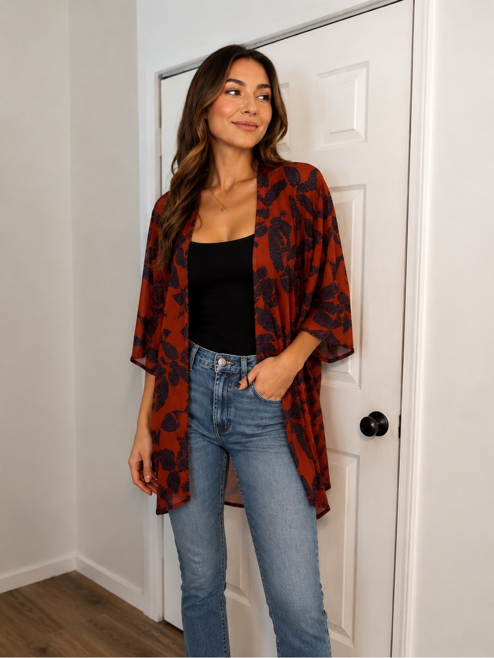 LuLaRoe Floral Open Front Kimono Cardigan Size M | Lightweight Layering Piece
